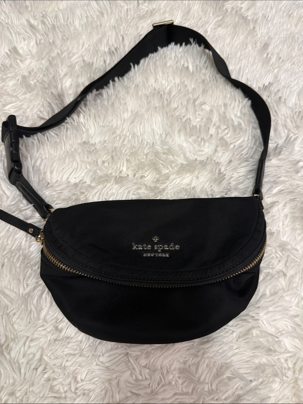 kate spade Black Nylon Crossbody Belt Bag with Gold Hardware